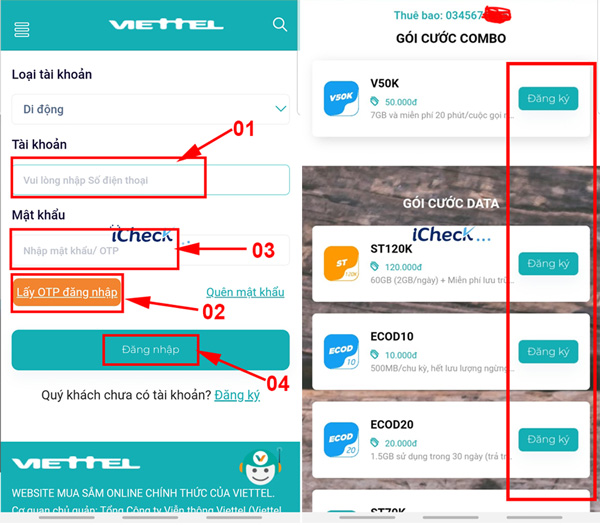 HƯỚNG DẪN TRA CỨU GÓI CƯỚC VIETTEL